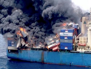 Firefighting efforts around the Hoegh Xiamen after it caught fire in Jacksonville, Florida, in June 2020. The fire was linked to a car battery. Photo: Jacksonville Fire and Rescue Department